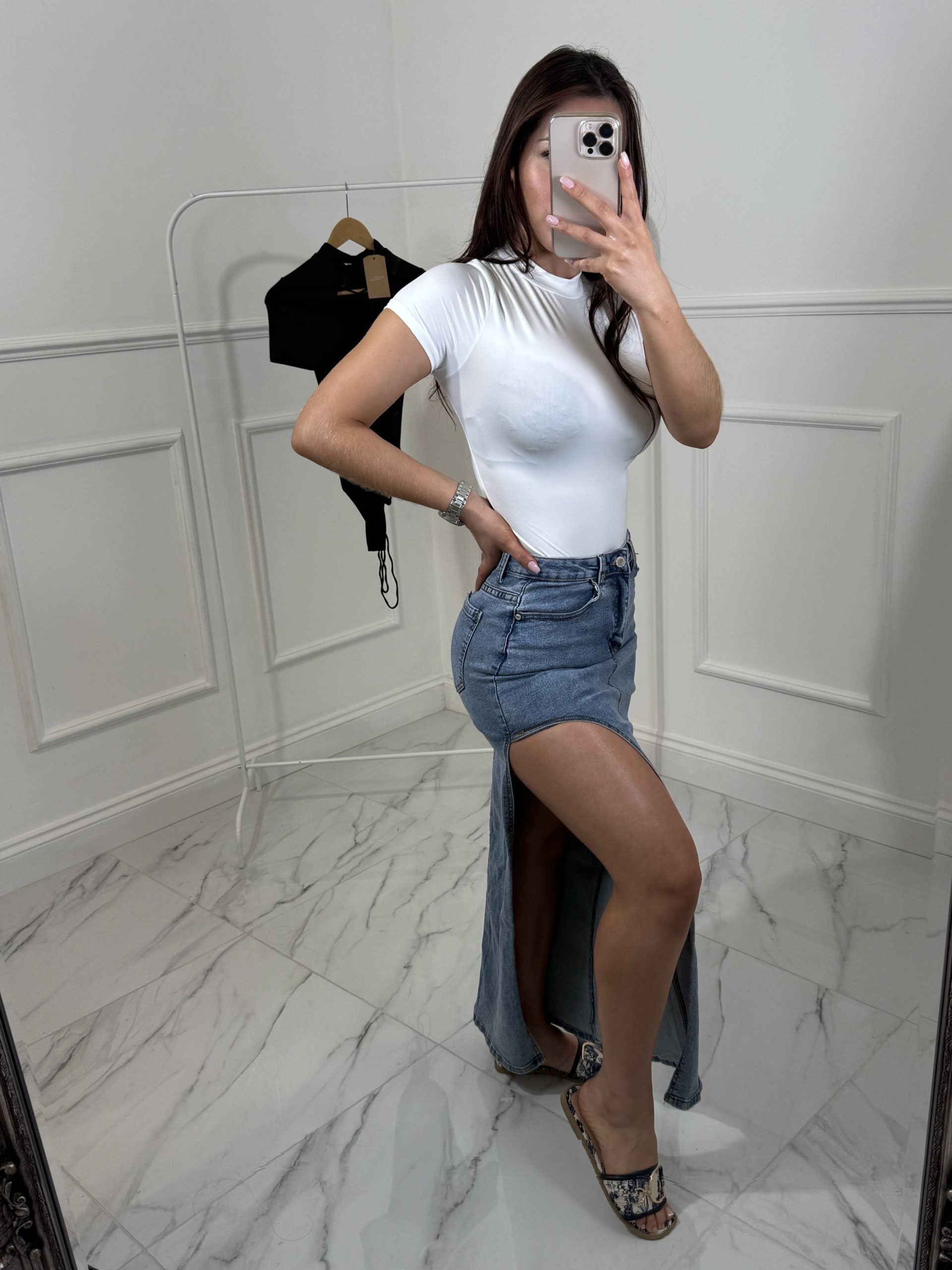 High Waisted Slit Skirt image 2