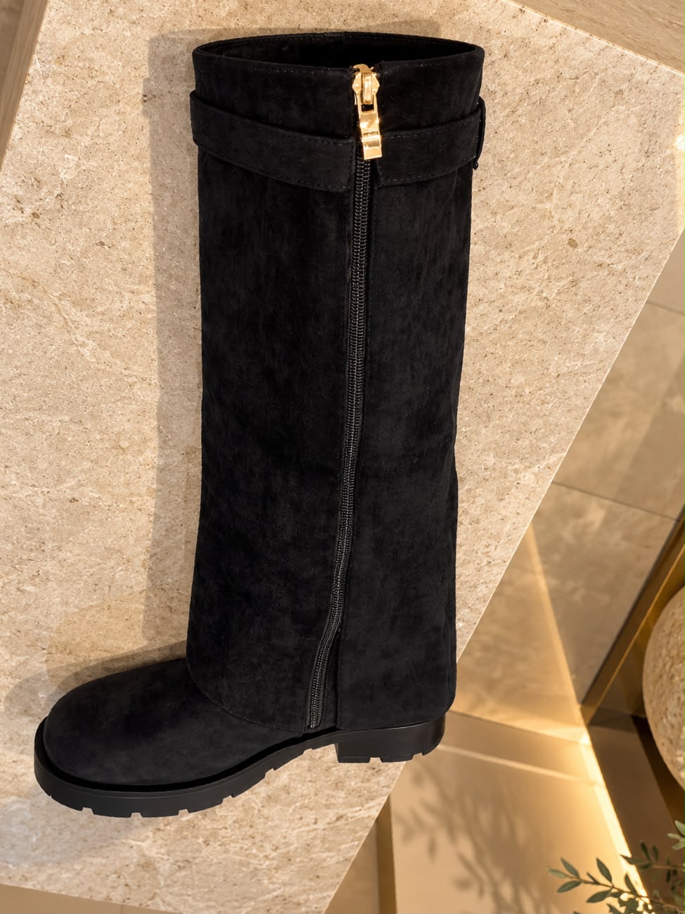 Gold Buckle Lock Boots Black