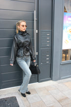 Funnel Neck Leather Tie Up Trench