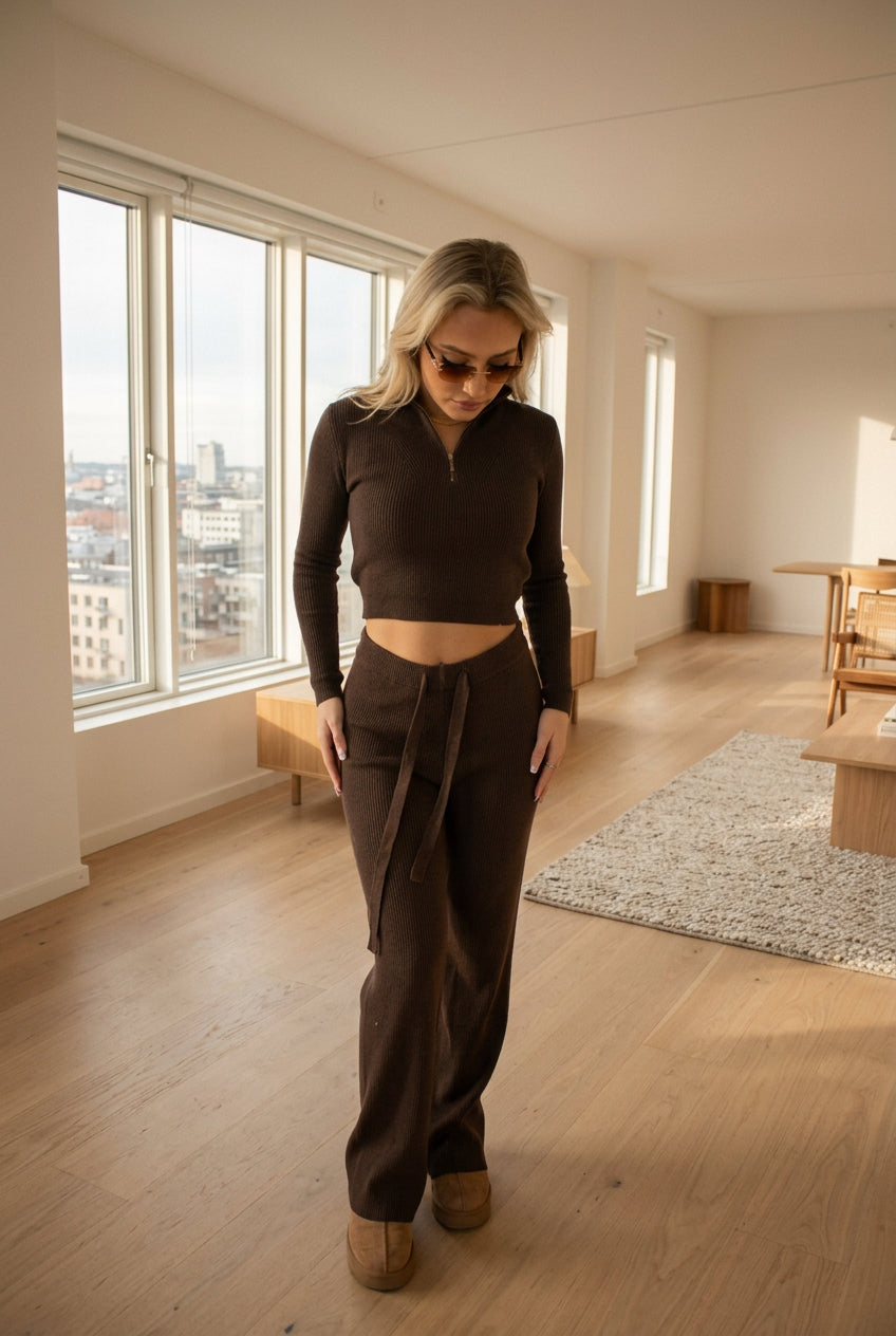 Coco Half Zip Loungeset Chocolate Brown