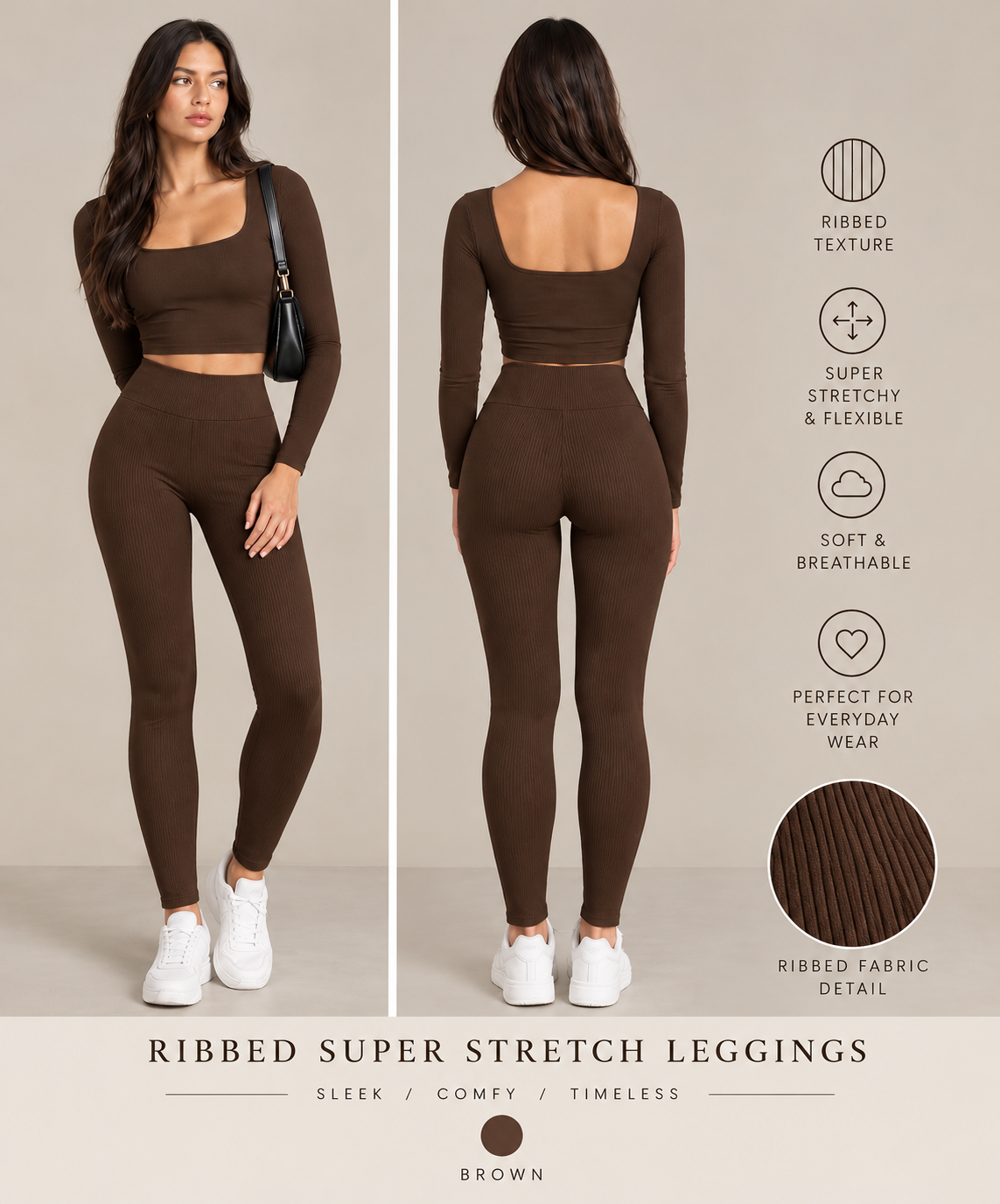 Ribbed Super Stretch Leggings Brown