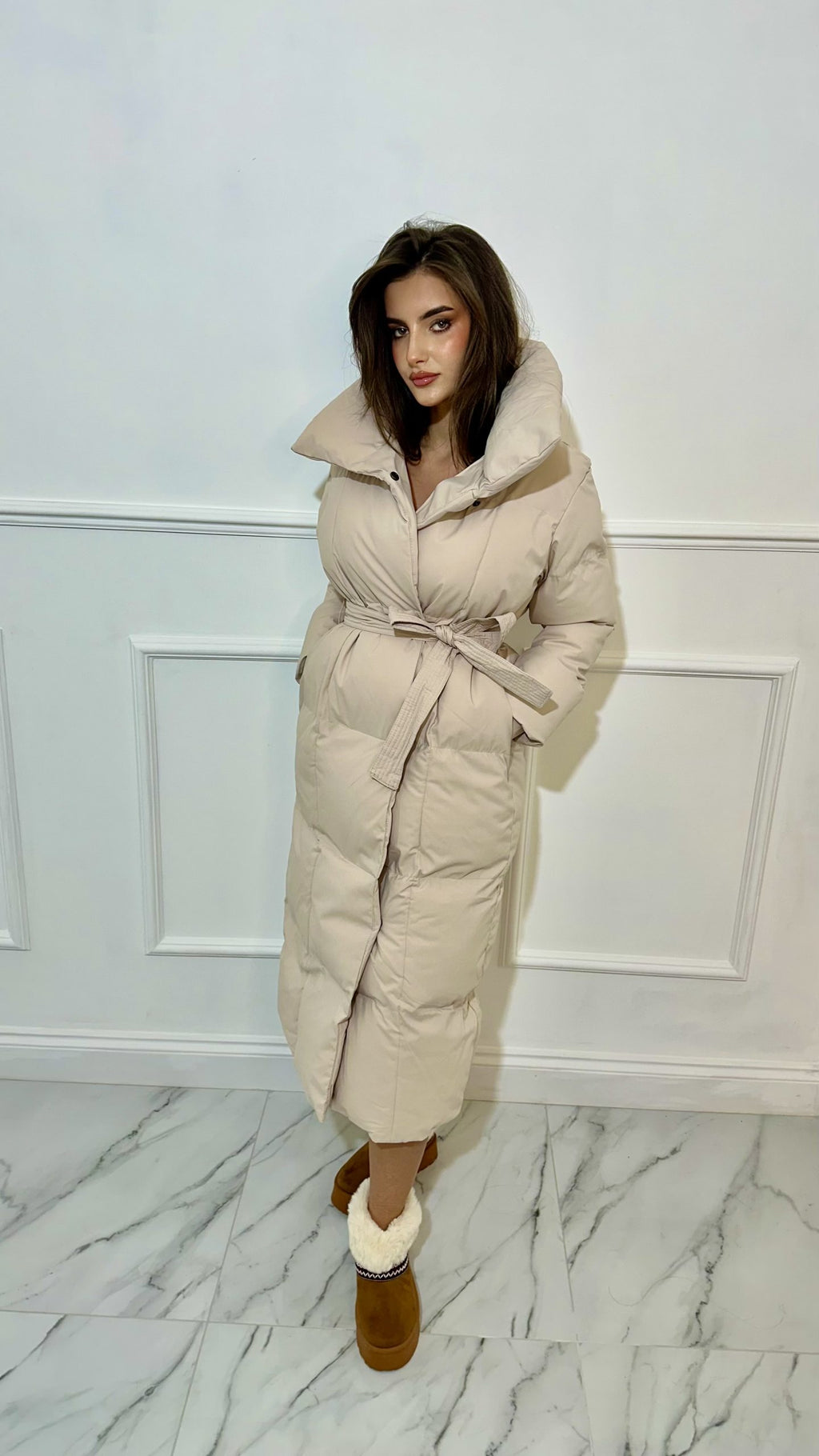 Long Tie Up Duvet Coat image 1
